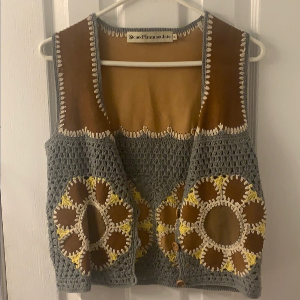 Stoned Immaculate leather crocheted vest. Sz M